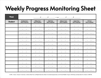 weekly progress monitoring tracking sheet  teachers tpt