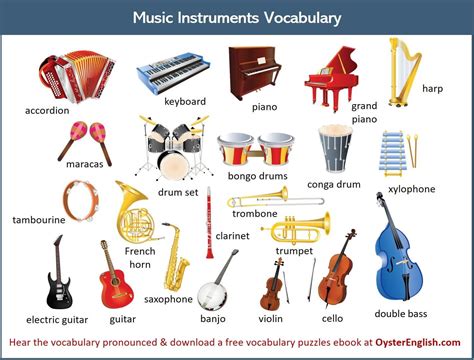 list  musical instruments   sounds  words classics