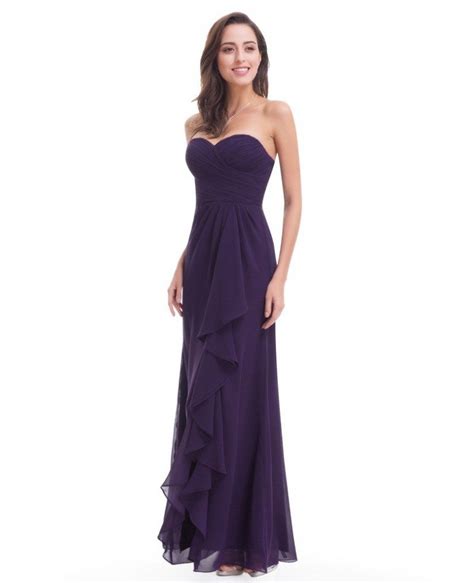 dark purple elegant strapless long chiffon evening party