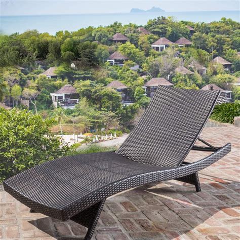 mcombo black wicker lounge chaise patio outdoor adjustable chair furniture resin rattan