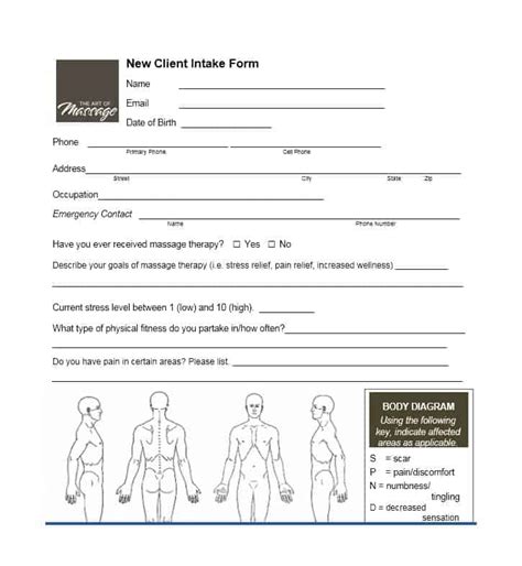 printable massage intake form template printable form