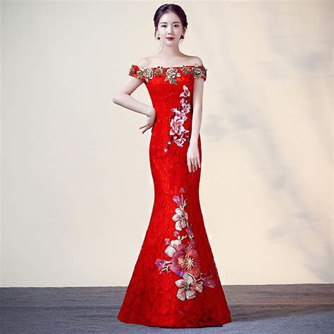 buy 2018 chinese traditional wedding dress red qipao