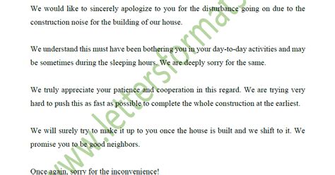 sample apology letter  neighbor  construction noise