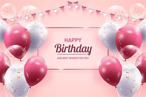 happy birthday card  balloons  confetti  pastel pink background  rendering