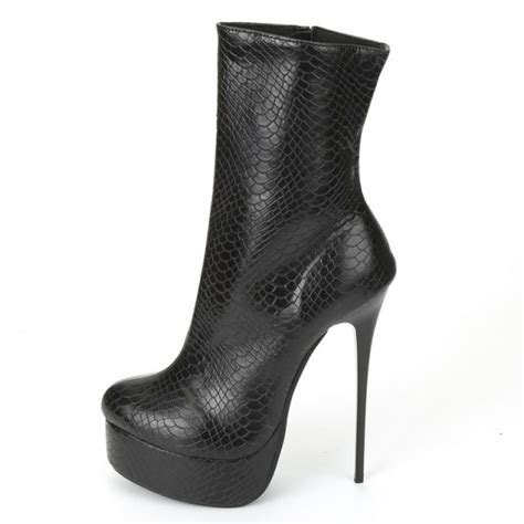 fetish ankle boots sexy super high heel platform crocodile print shiny