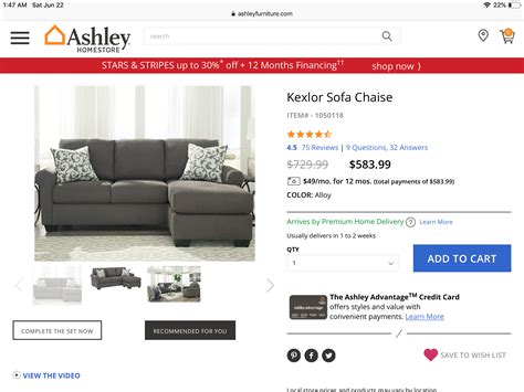 ashley  chaise sofa  home store sofa