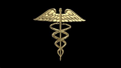 caduceus   golden caduceus medical symbol rotates   black background loop  matte