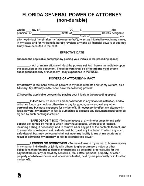 printable florida power  attorney form printable forms