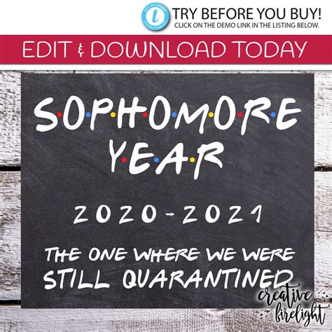 editable  day  sophomore year printable sign etsy