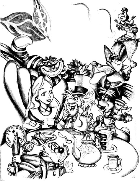 alice  wonderland characters disney coloring pages