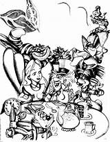 Wonderland Alice Disney Drawing Coloring Adult Pages Childhood Back sketch template