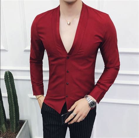 2018 Korean Style Men S Shirt Long Sleeve Slim Fit Sexy