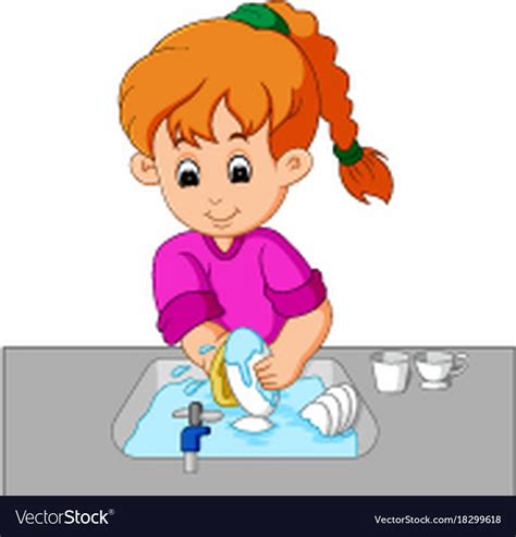 Girl Washing The Dishes Royalty Free Vector Image