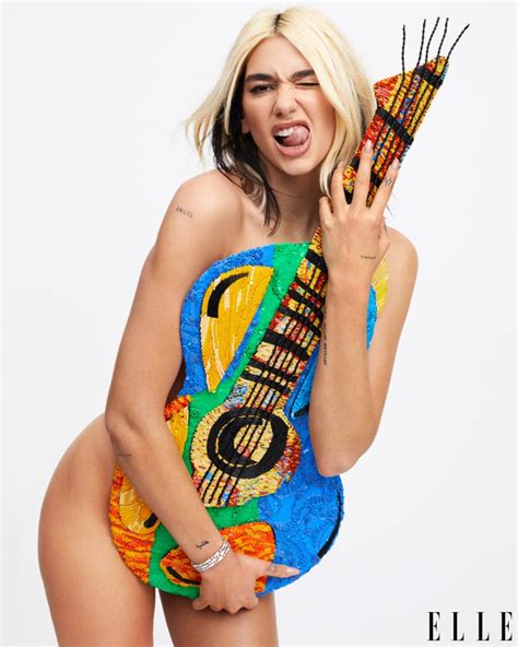 dua lipa wears sexy lingerie and a moschino guitar on elle popsugar