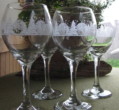 winter scene holiday wine glasses set of four 4