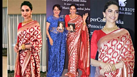 deepika padukone hot in red saree at hema malini book launch youtube