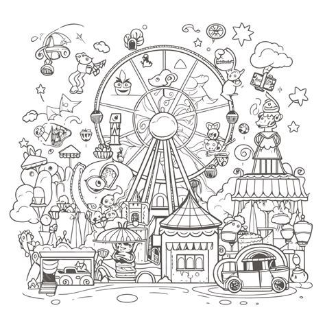 coloring page   amusement park ride  buildings outline sketch