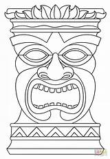 Tiki Coloring Pages Mask Totem Hawaiian Printable Drawing Masks Template Luau Faces African Crafts Party Hawaii Polynesian Sketch Color Kids sketch template