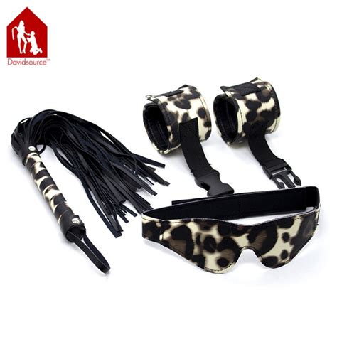 davidsource leopard eyepatch with handcuff and whip leather restraint set