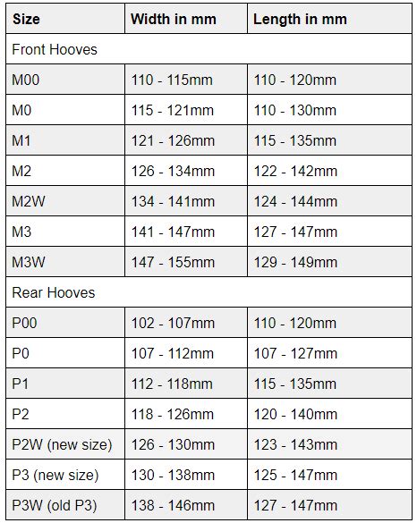 floating boot size chart