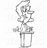 Cartoon Coloring Speaking Podium Woman Outline Vector Happy Speech Leishman Ron Royalty sketch template