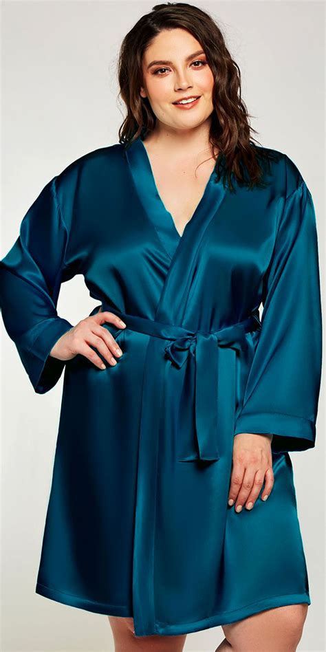 Plus Size Satin Robe With Long Sleeves Sexy Women S