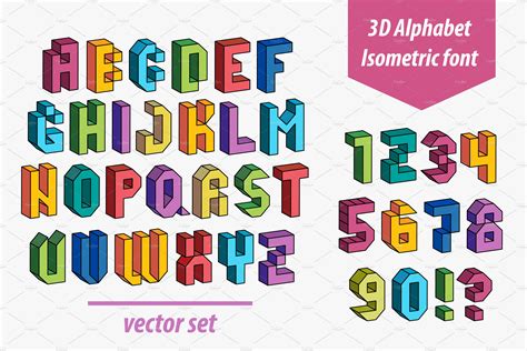 font isometric letters digits graphic objects creative market