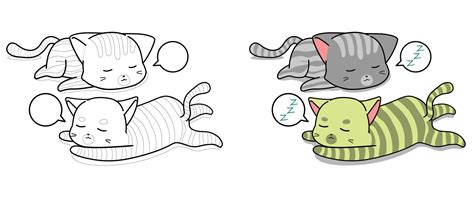 sleeping cats cartoon coloring page  kids  vector art  vecteezy
