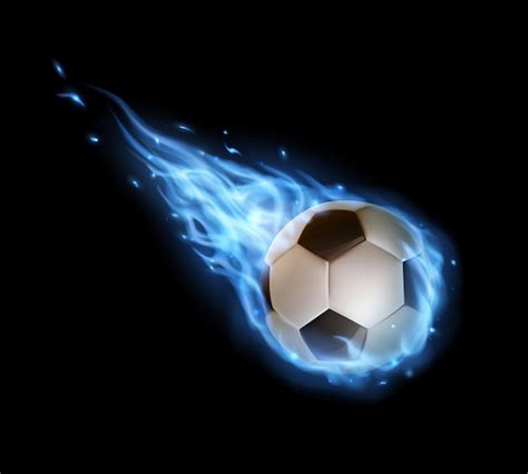 premium vector flying soccer ball  blue fire trails football ball falling  flame