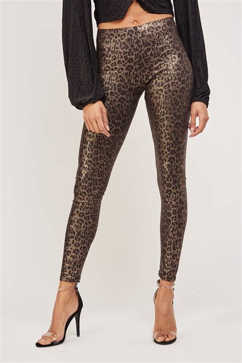 metallic leopard print leggings
