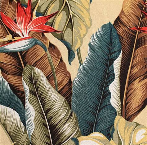 tropical leaf print barkcloth fabrics   colorways tropical