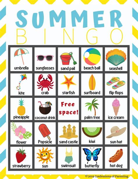 summer bingo  printable summer bingo bingo  kids