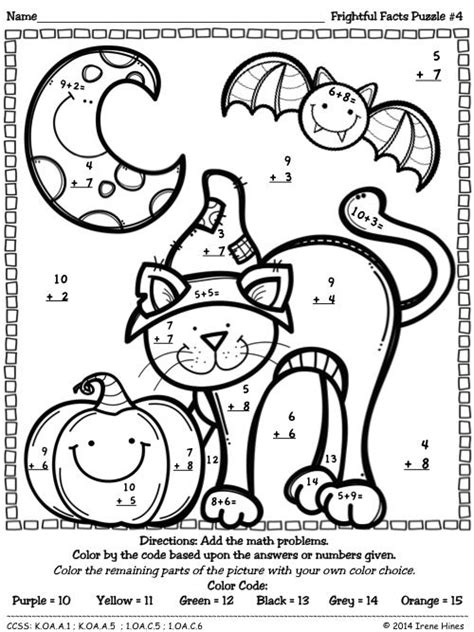 color  number codes addition halloween puzzles halloween math