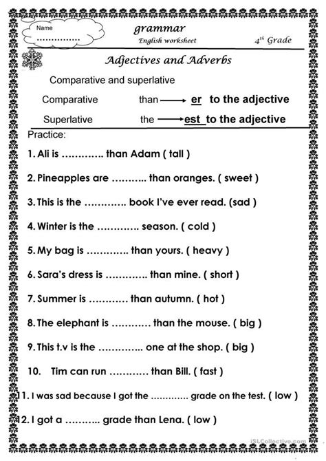comparative  superlative adjective worksheet  grade worksheets