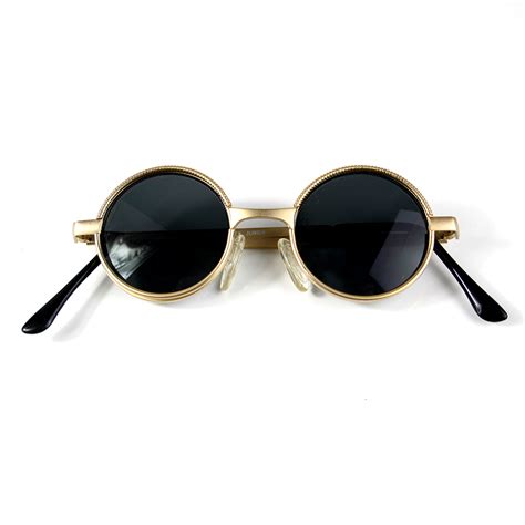 Small Round Sunglasses Metal Frame Gold Silver Lens