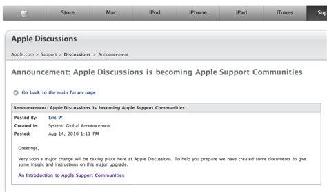 official apple discussions forum   discontinued