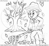 Autumn Leaves Cartoon Raking Clipart Yard Man Illustration Happy Vector Royalty Visekart sketch template