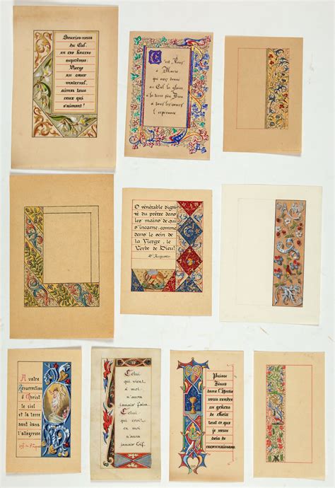 Ten Illuminated Neo Gothic Cards On Vellum Paper For A Book Of Hours