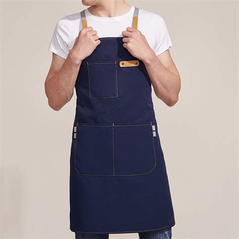 canvas work apron cross  straps adjustable chef aprons kitchen bib  pockets
