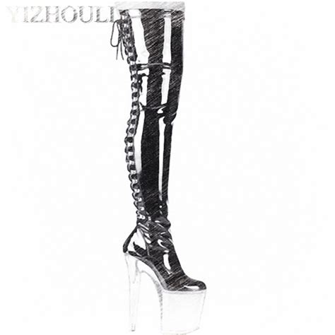 20cm high heel over knee pole dancing boots black thigh high boots