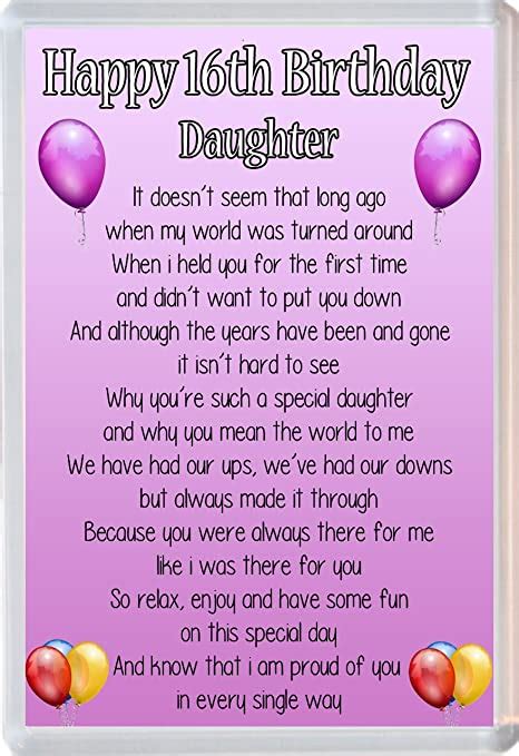 Happy 16th Birthday Daughter Poem Jumbo Fridge Magnet Ideal Birthday