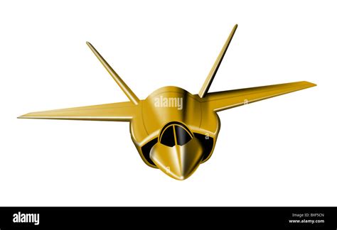 illustration  gold fighter jet plane front view isolated  white