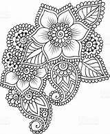 Henna Coloring Flower Pages Mandala Tattoo Zentangle Mehndi Vector Flores Para Ornament Istockphoto Abstract Illustrations Adult Hand Drawn Boyama Illustration sketch template
