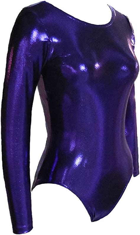 Look It Activewear Shiny Purple Long Sleeve Jewel Leotard