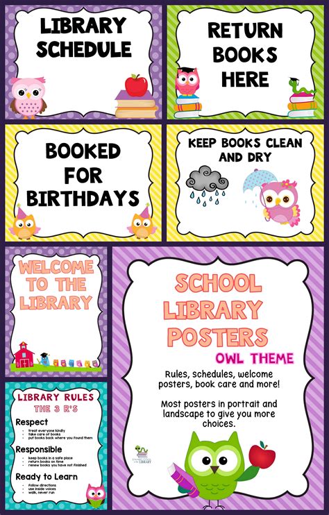 owl themed library poster set library posters school library
