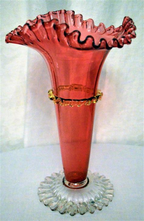 Antique Victorian Cranberry Hand Blown Glass Vase The
