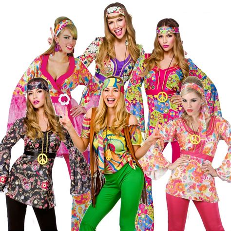 Adult 60s 70s Groovy Lady Hippy Flower Power Womens Ladies Fancy Dress