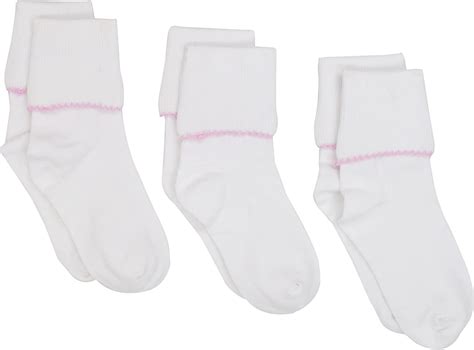 Jefferies Socks Girls Socks 3 Pack White Cotton Cute Novelty Trim Turn
