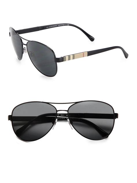 burberry 59mm check print aviator sunglasses in black for men lyst