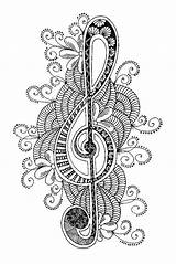 Coloring Pages Music Adult Mandala Musique Coloriage Clef Treble Adults Printable Colouring Mandalas Zentangle Sheets Piano Drawings Notes Sol Doodle sketch template